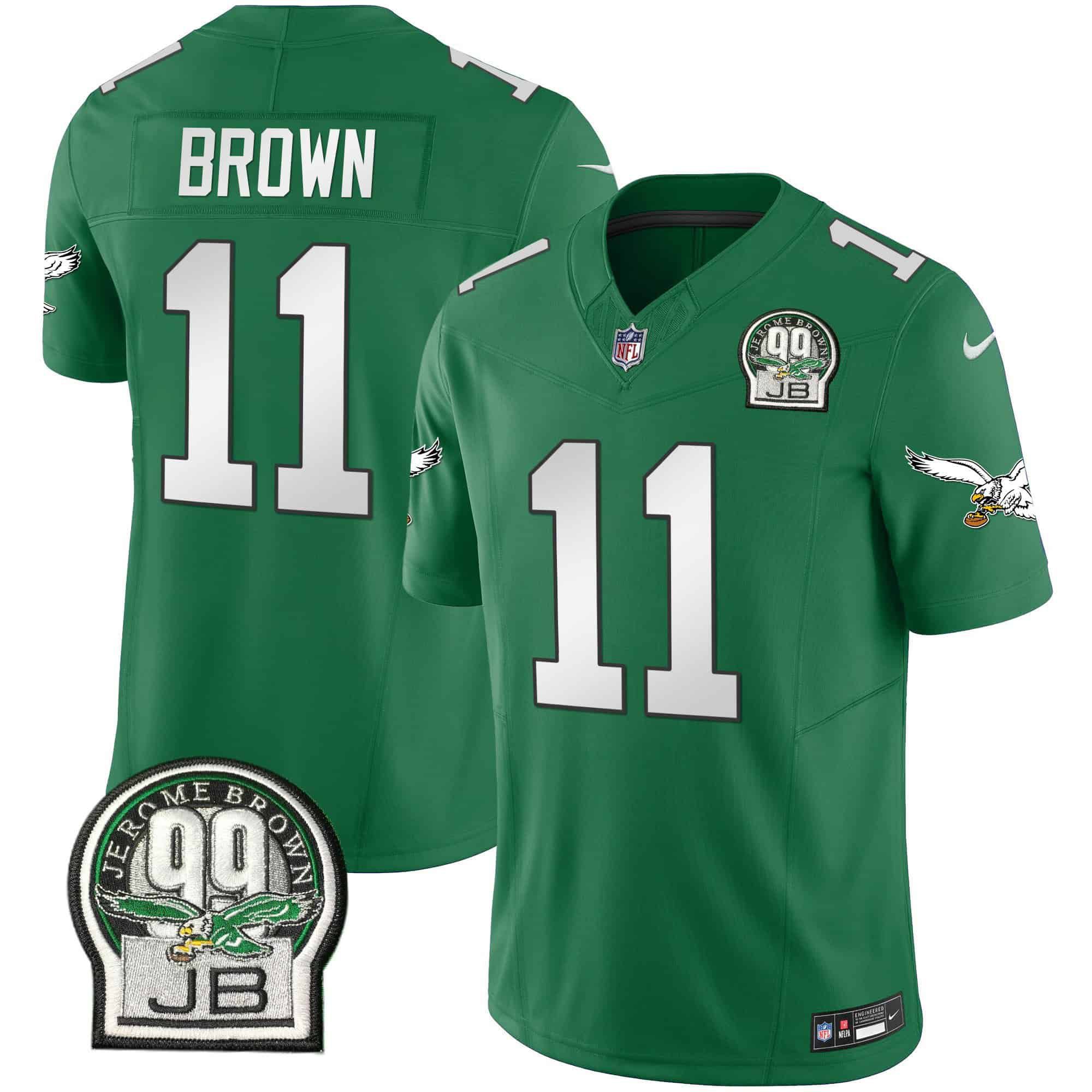 Men Philadelphia Eagles #11 Brown Green 2024 Nike Jerome Brown Patch Alternate Limited NFL Jersey style 1